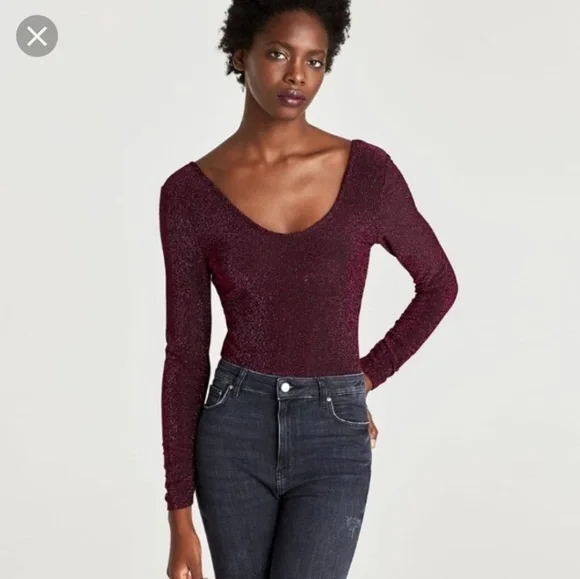Zara Metallic Purple Bodysuit Medium - Picture 5 of 12